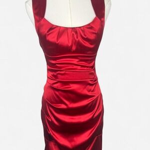 Red Satin Y2K Ruched Party Dress